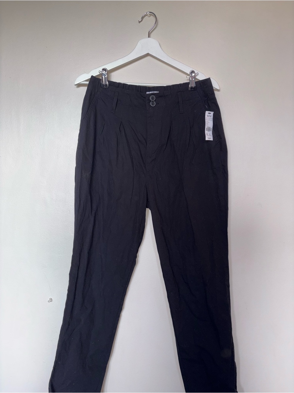 Garage Black Straight-Leg Trousers with Button Waist